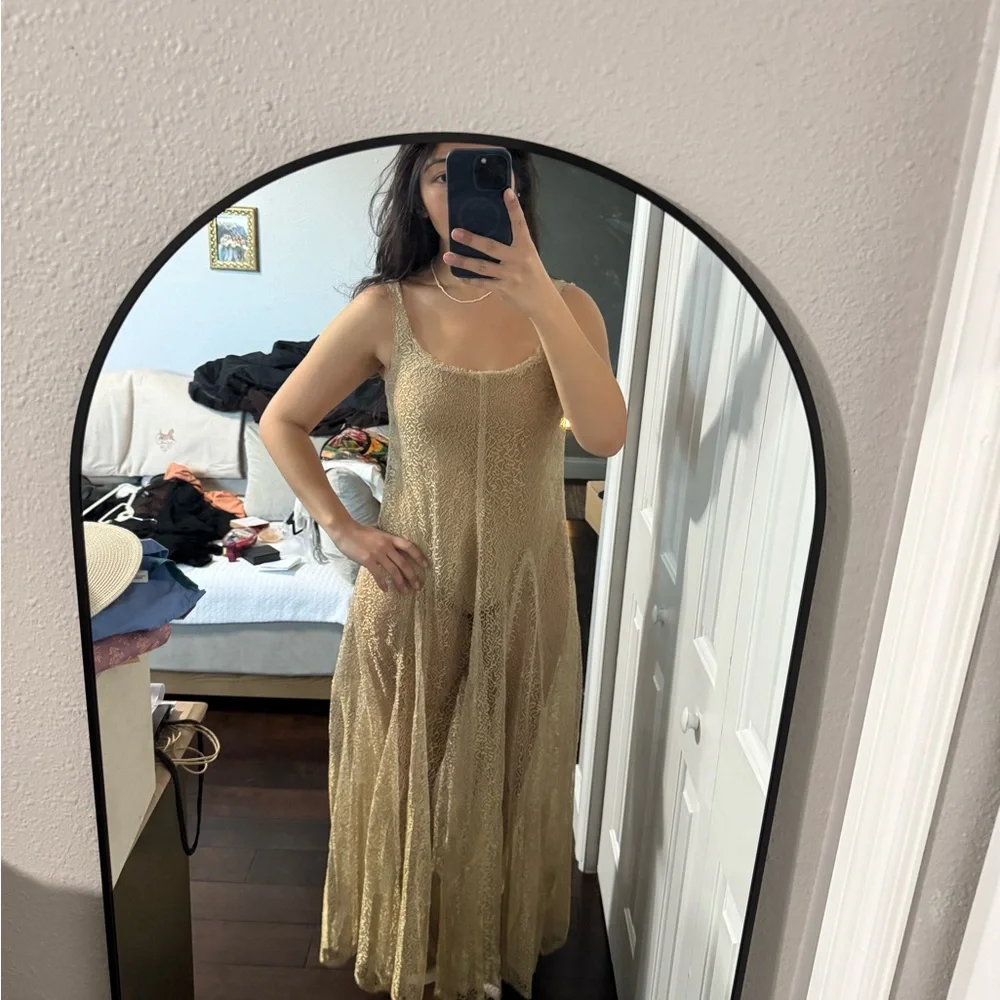 Valentino Silk Gold Lace Maxi Dress - Picture 2 of 10